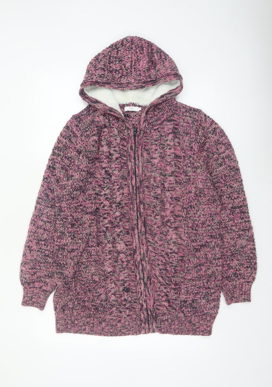 Cotton Traders Womens Pink Hooded Full Zip Knit Jumper Size 16
