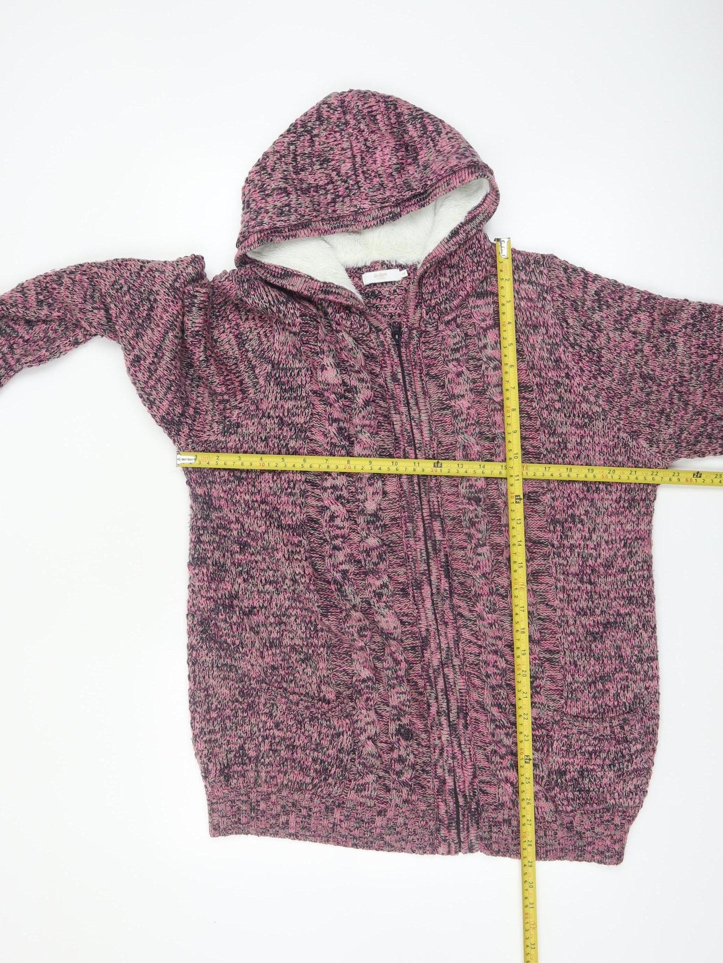 Cotton Traders Womens Pink Hooded Full Zip Knit Jumper Size 16