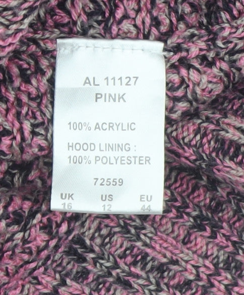 Cotton Traders Womens Pink Hooded Full Zip Knit Jumper Size 16