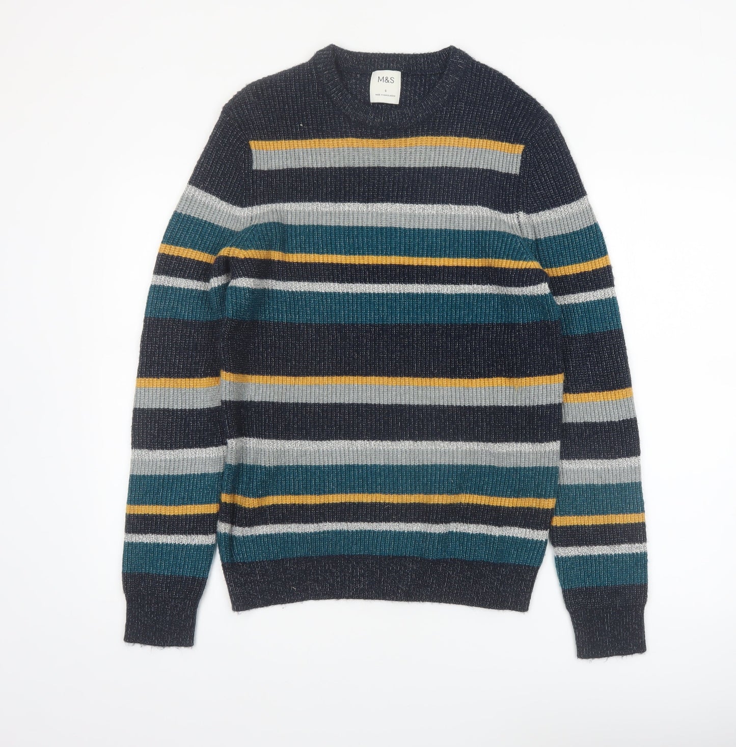 Marks and Spencer Men's Multicoloured Striped Pullover Jumper Size S