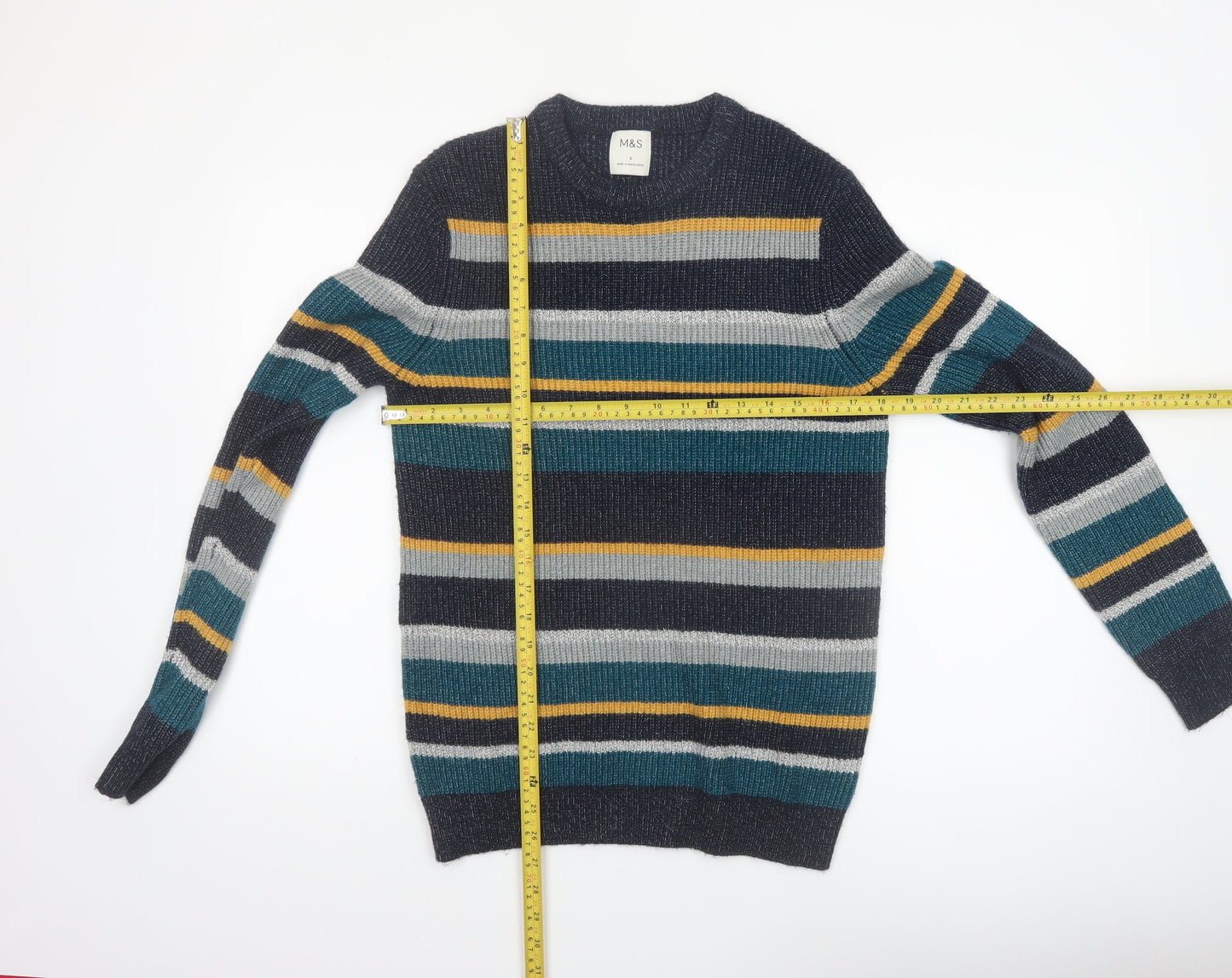 Marks and Spencer Men's Multicoloured Striped Pullover Jumper Size S