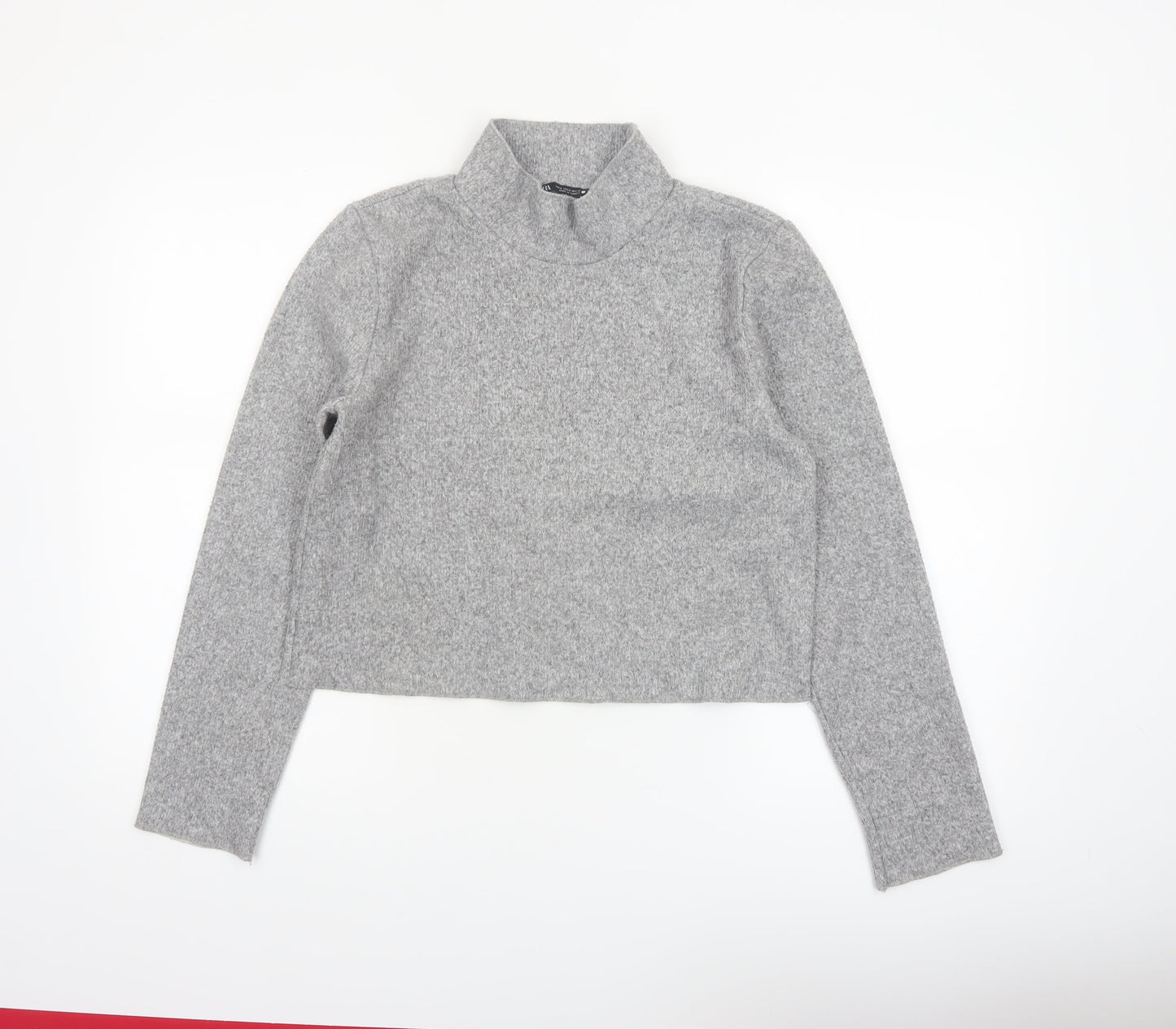 Zara Women’s Grey Mock Neck Cropped Knit Top Size M