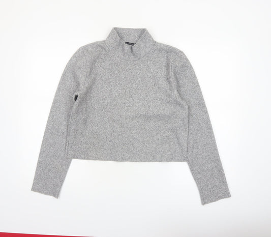 Zara Women’s Grey Mock Neck Cropped Knit Top Size M