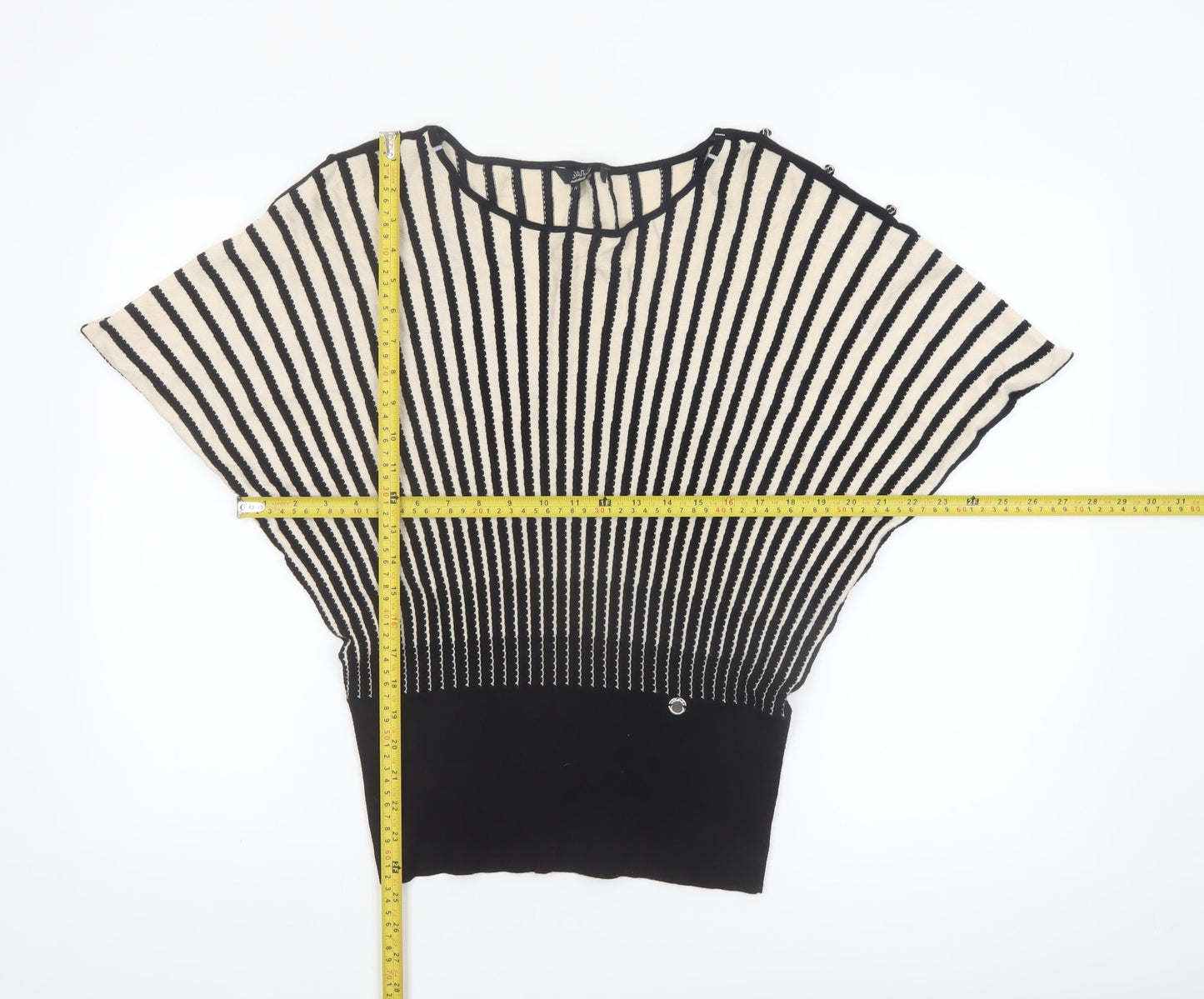 Star by Julien Macdonald Women Black Beige Striped Batwing Jumper Size 14