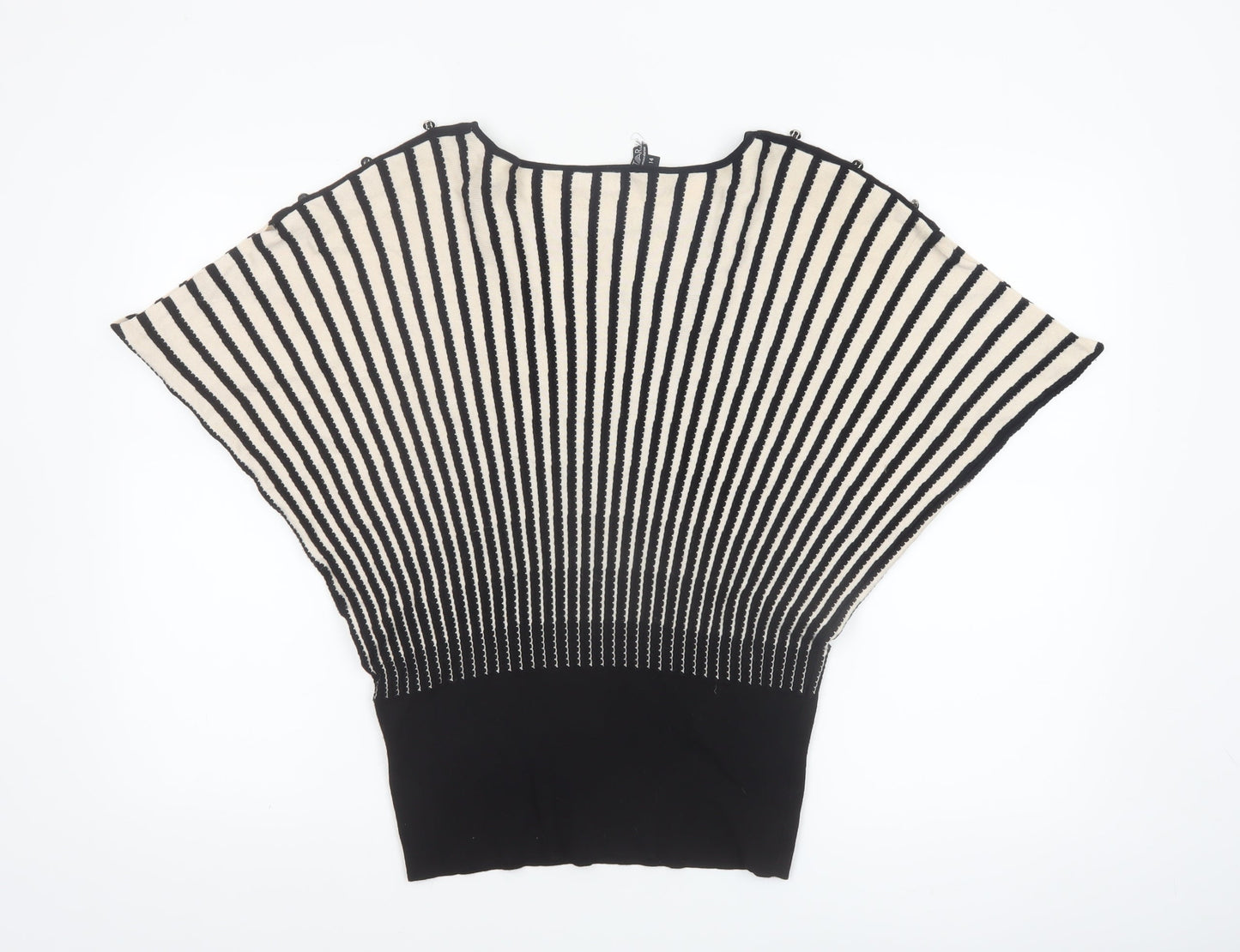 Star by Julien Macdonald Women Black Beige Striped Batwing Jumper Size 14