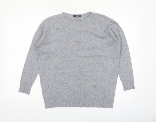 Quiz Women's Grey Beaded Crew Neck Long Sleeve Pullover Jumper Size S