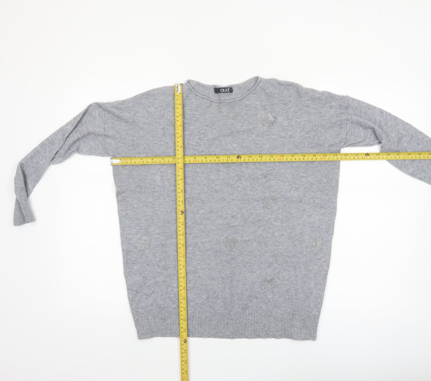 Quiz Women's Grey Beaded Crew Neck Long Sleeve Pullover Jumper Size S