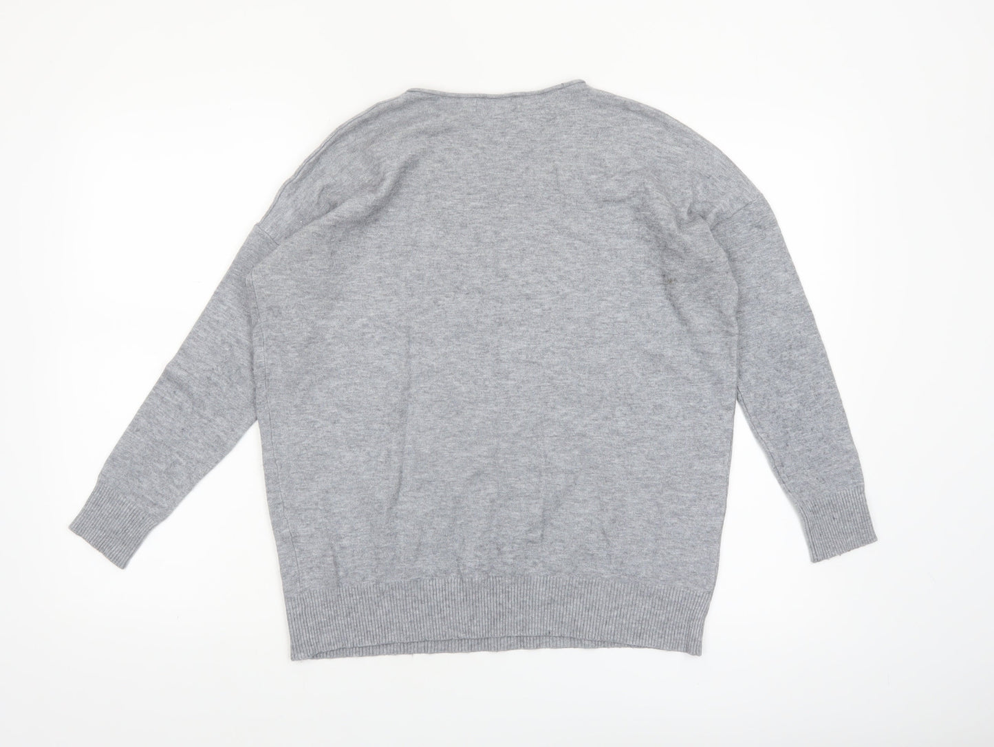 Quiz Women's Grey Beaded Crew Neck Long Sleeve Pullover Jumper Size S