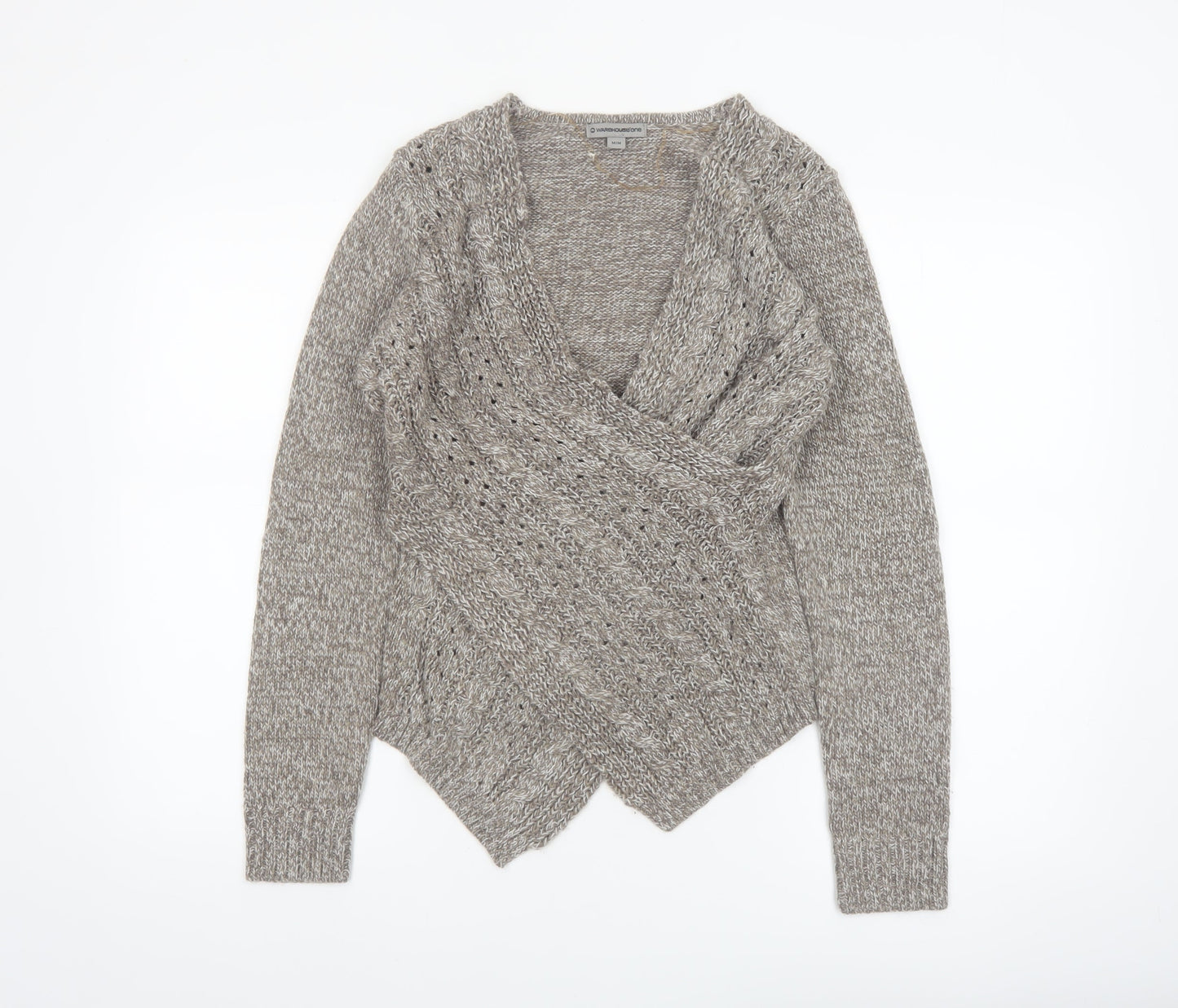 Warehouse One Women Grey Wrap Chunky-Knit Jumper Size M