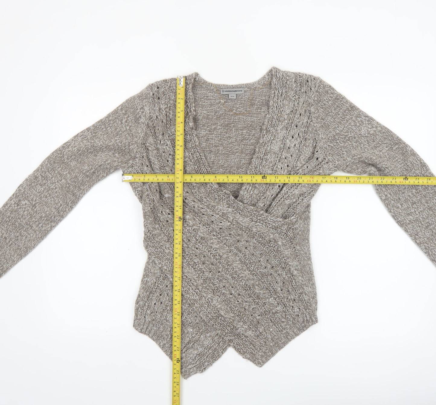 Warehouse One Women Grey Wrap Chunky-Knit Jumper Size M