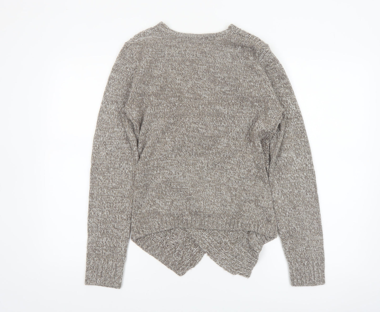 Warehouse One Women Grey Wrap Chunky-Knit Jumper Size M