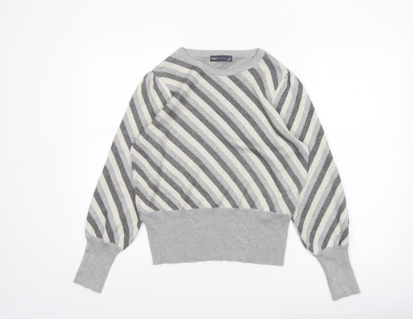 Marks and Spencer Womens Grey Striped Crew Neck Jumper Size 12