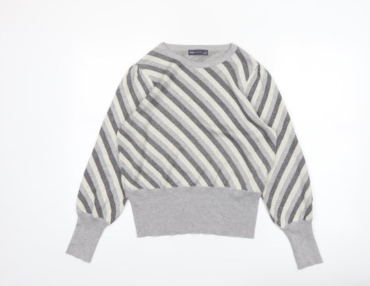 Marks and Spencer Womens Grey Striped Crew Neck Jumper Size 12