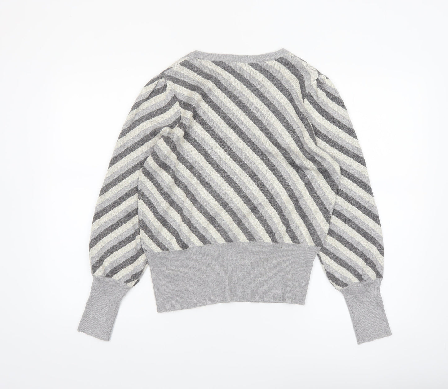 Marks and Spencer Womens Grey Striped Crew Neck Jumper Size 12