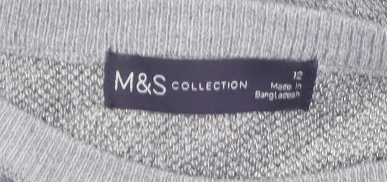 Marks and Spencer Womens Grey Striped Crew Neck Jumper Size 12