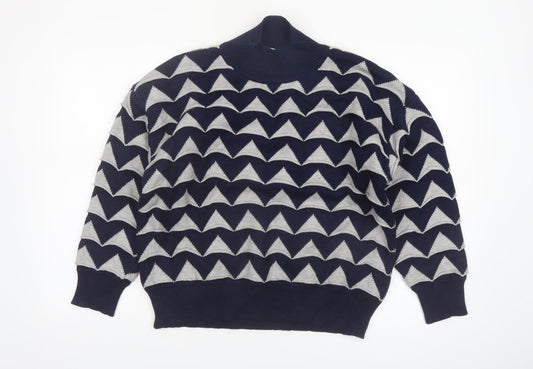 Apricot Womens Blue Grey Geometric High Neck Jumper Size 12