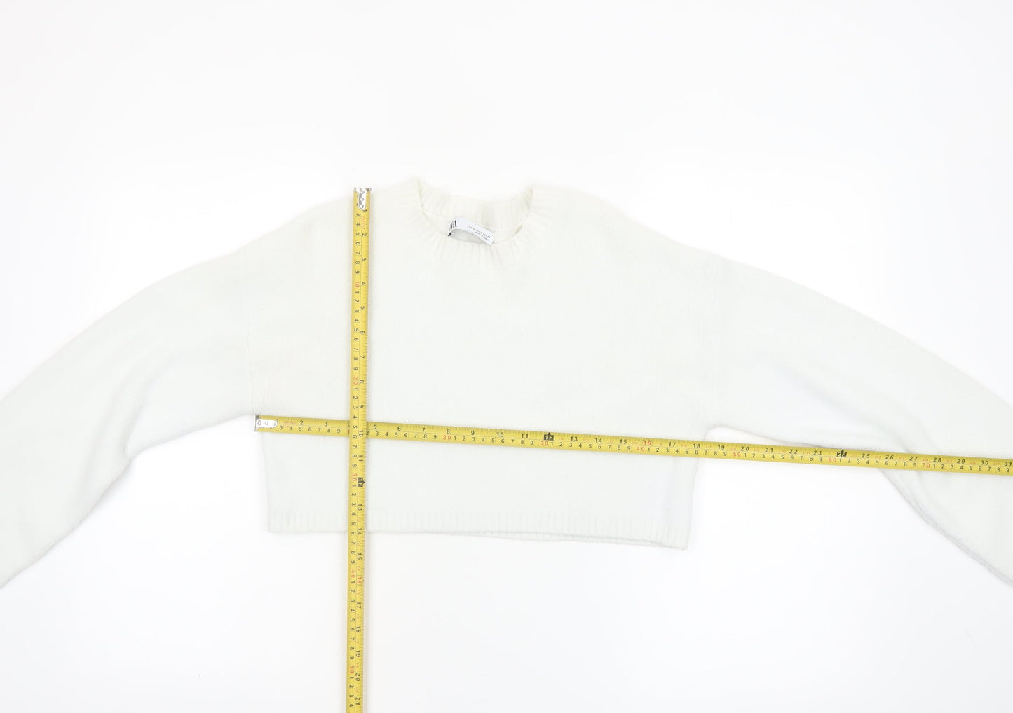 Zara Women White Crew Neck Cropped Knit Jumper Size 8