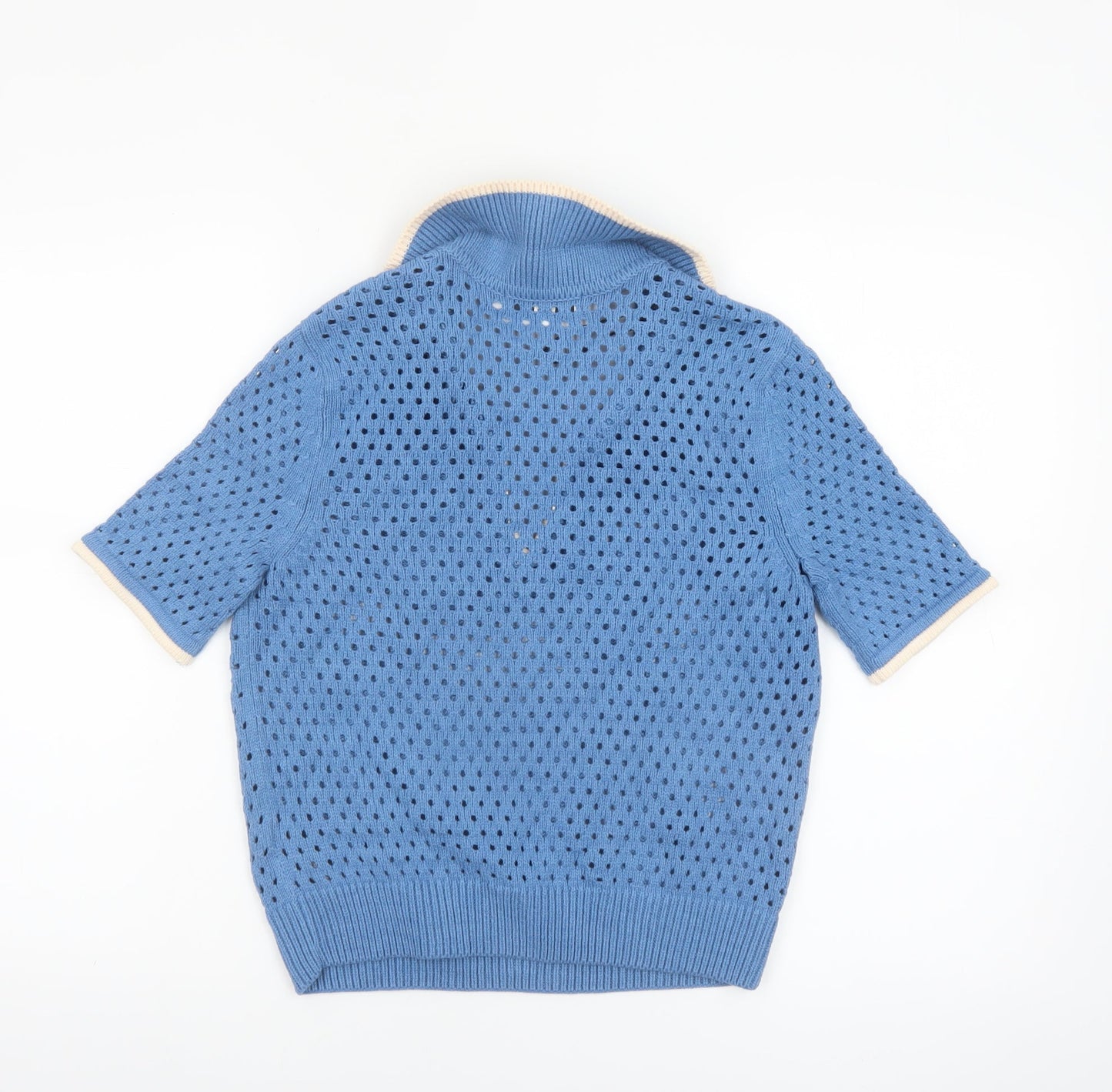 Marks and Spencer Womens Blue Collared Open-Knit Pullover Jumper XS