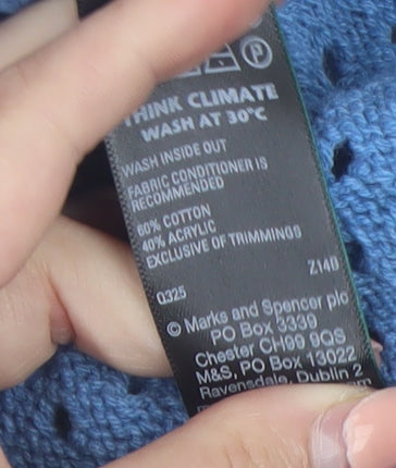 Marks and Spencer Womens Blue Collared Open-Knit Pullover Jumper XS