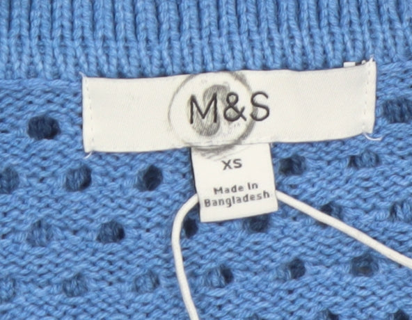 Marks and Spencer Womens Blue Collared Open-Knit Pullover Jumper XS