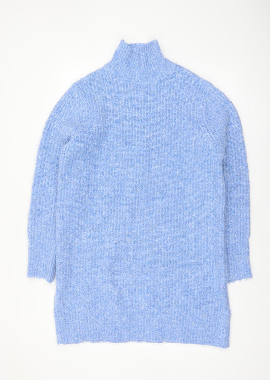 Zara Women Blue High Neck Chunky Knit Jumper Size 12