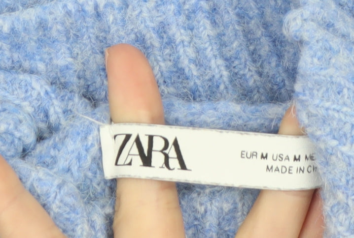 Zara Women Blue High Neck Chunky Knit Jumper Size 12