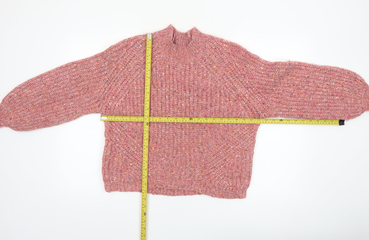 Next Women Pink High Neck Chunky Knit Wool Blend Jumper Size 8