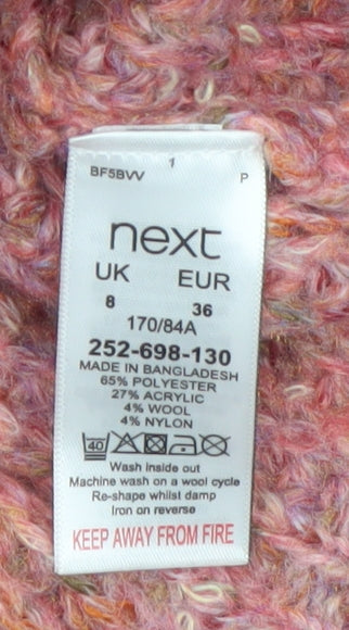 Next Women Pink High Neck Chunky Knit Wool Blend Jumper Size 8