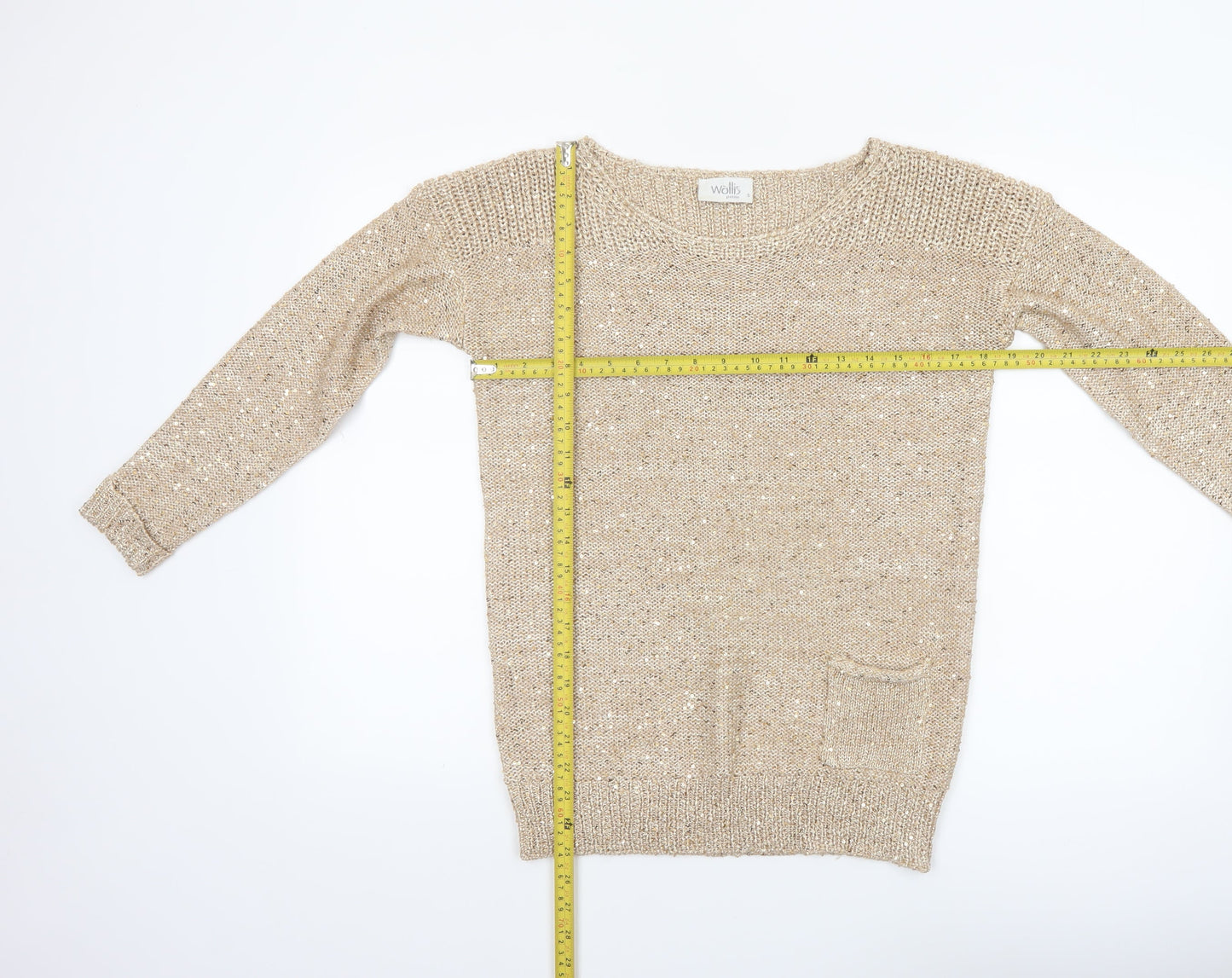 Wallis Women’s Beige Petite Sequin Knit Pullover Jumper S