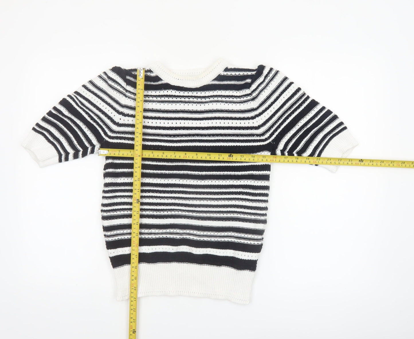 Marks and Spencer Women’s Black Striped Knit Short Sleeve Jumper S