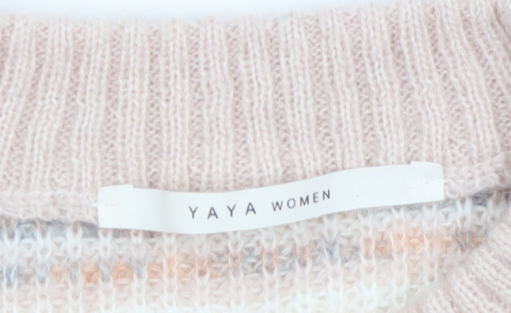 Yaya Women Multicoloured Striped Knit Crew Neck Jumper Size M