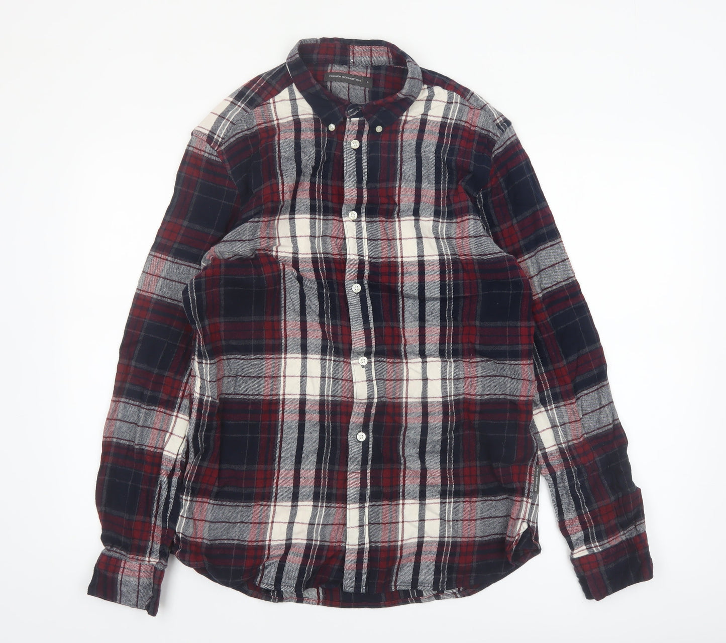 French Connection Men's Red Plaid Flannel Button-Up Shirt L