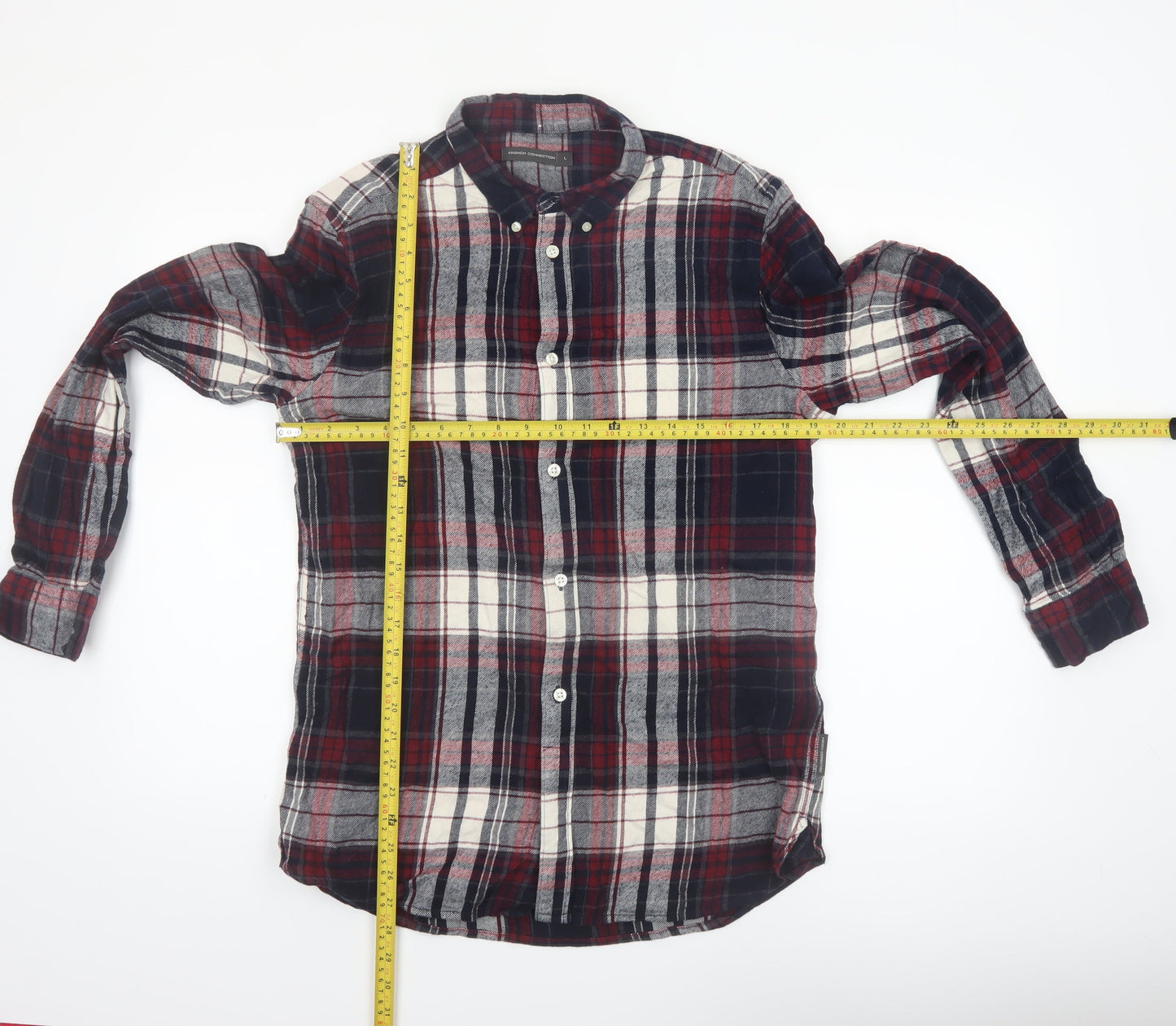 French Connection Men's Red Plaid Flannel Button-Up Shirt L