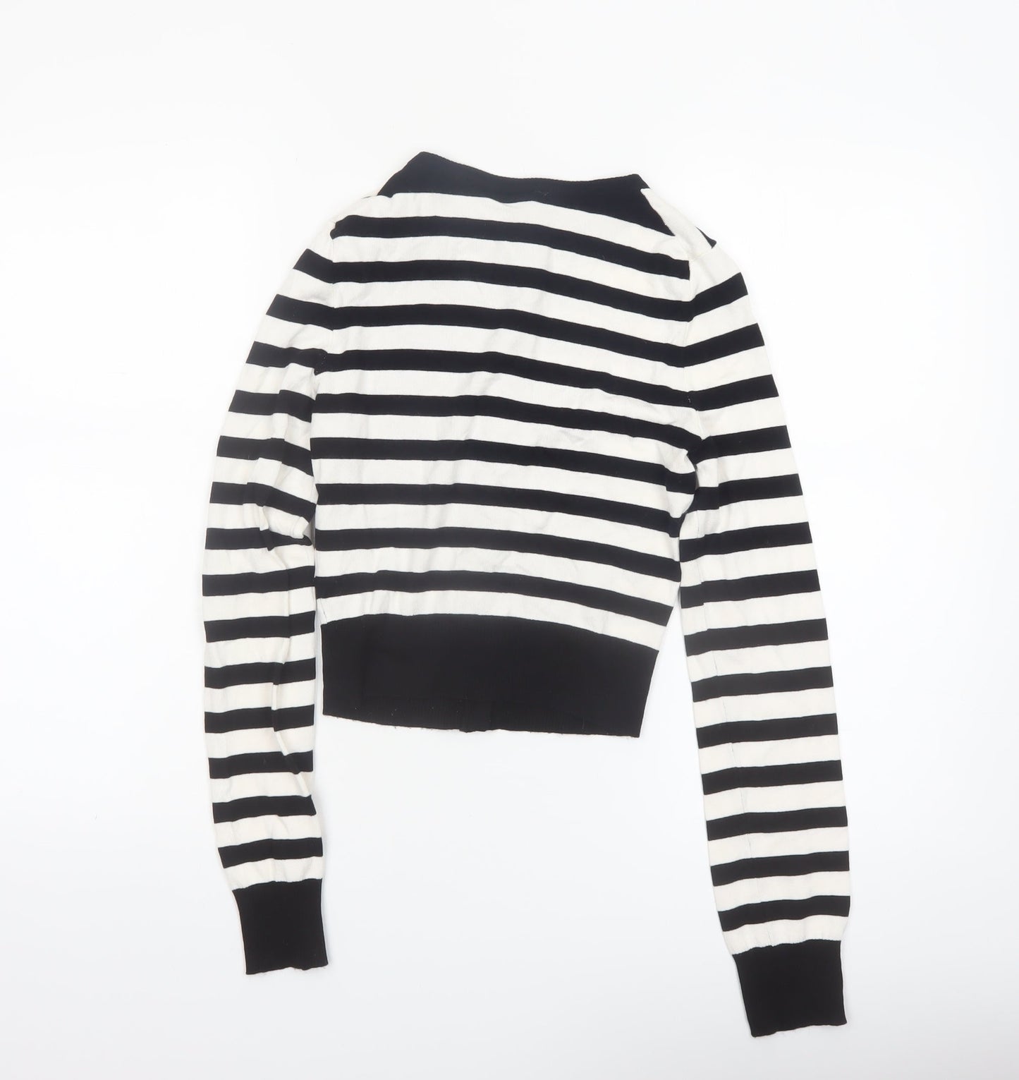H&M Divided Womens Black White Striped Cardigan XXS Crew Neck