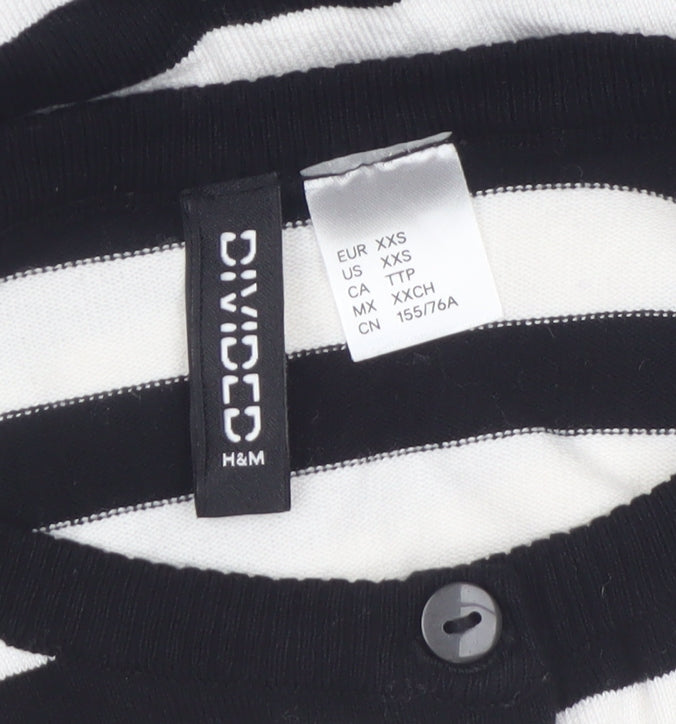 H&M Divided Womens Black White Striped Cardigan XXS Crew Neck