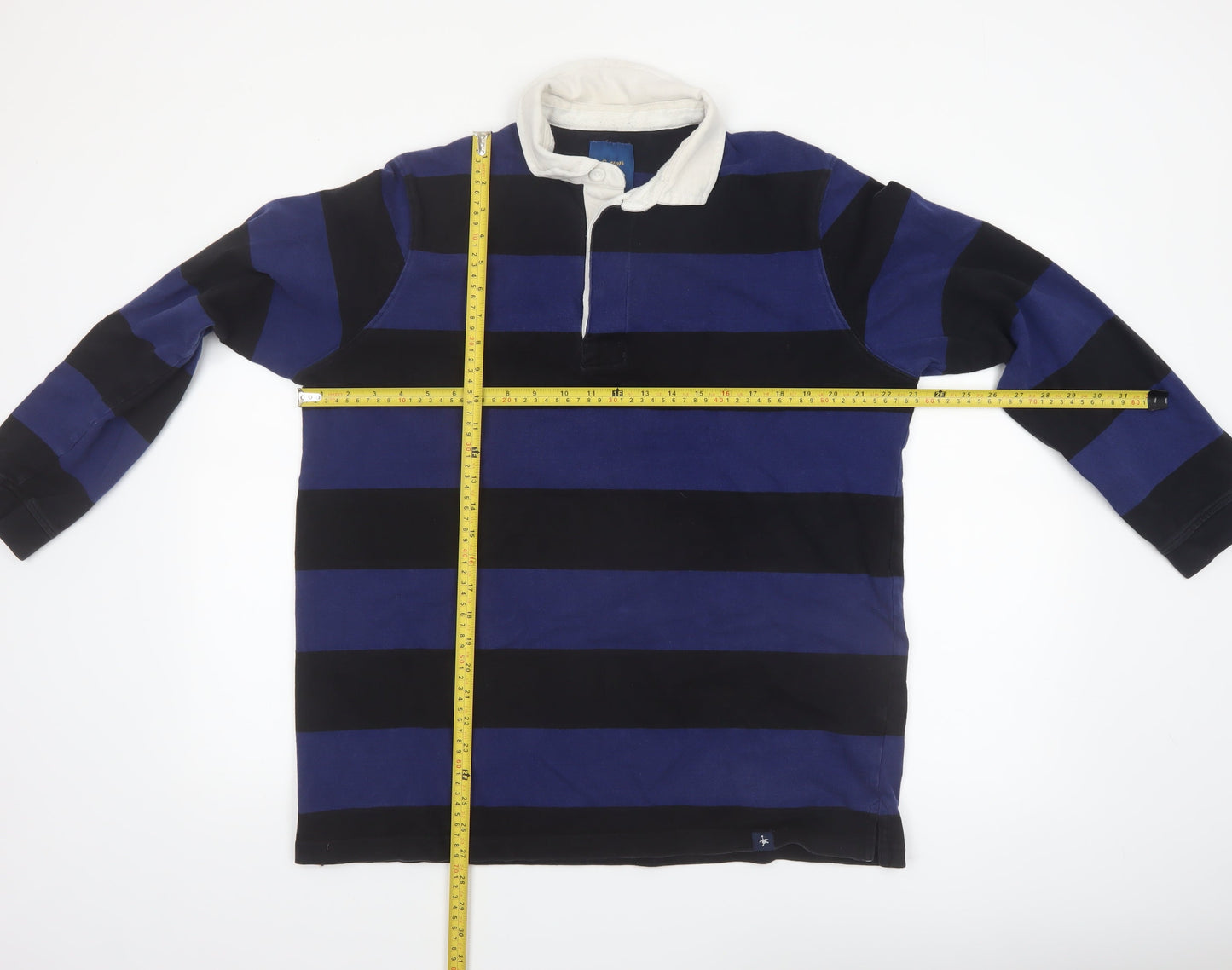 Cotton Traders Men's Royal Blue Striped Long Sleeve Rugby Polo Shirt XL
