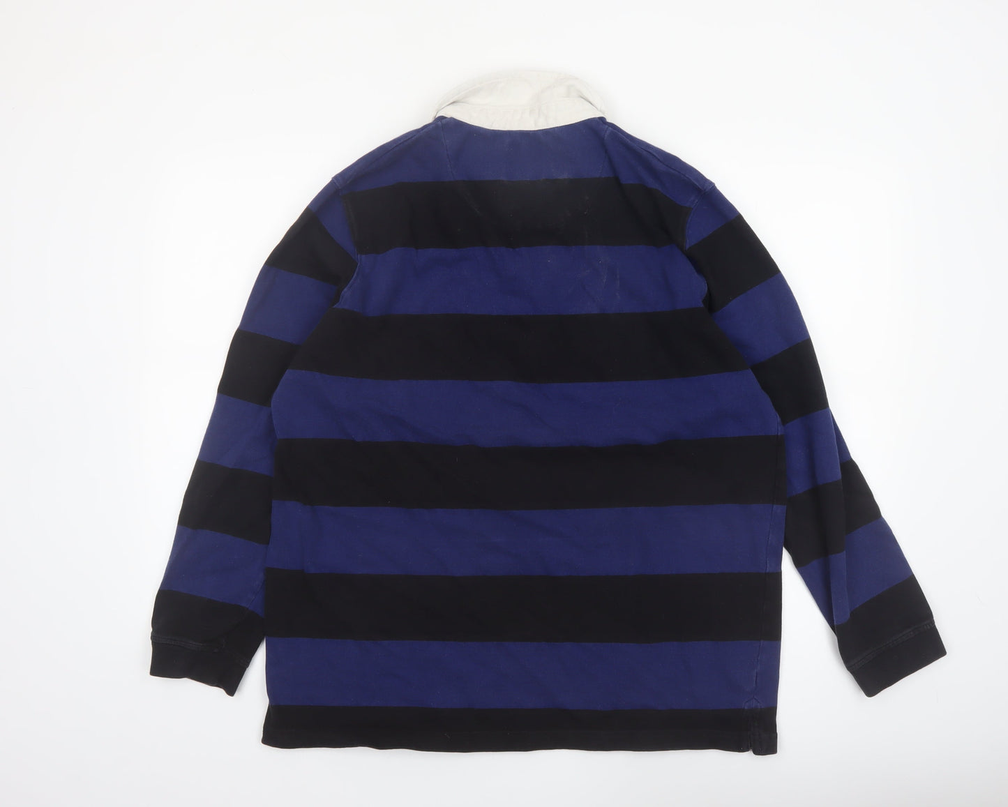 Cotton Traders Men's Royal Blue Striped Long Sleeve Rugby Polo Shirt XL