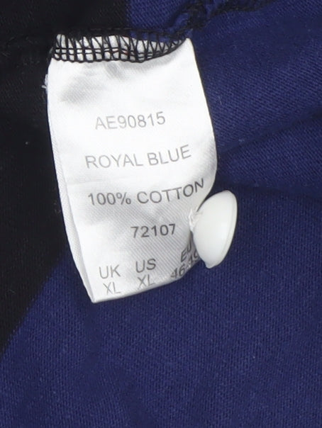 Cotton Traders Men's Royal Blue Striped Long Sleeve Rugby Polo Shirt XL