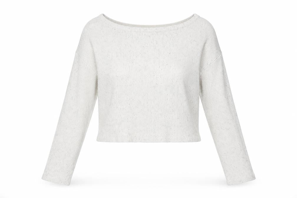 ASOS Women’s White Ribbed Cropped Boat Neck Long Sleeve Top Size 12