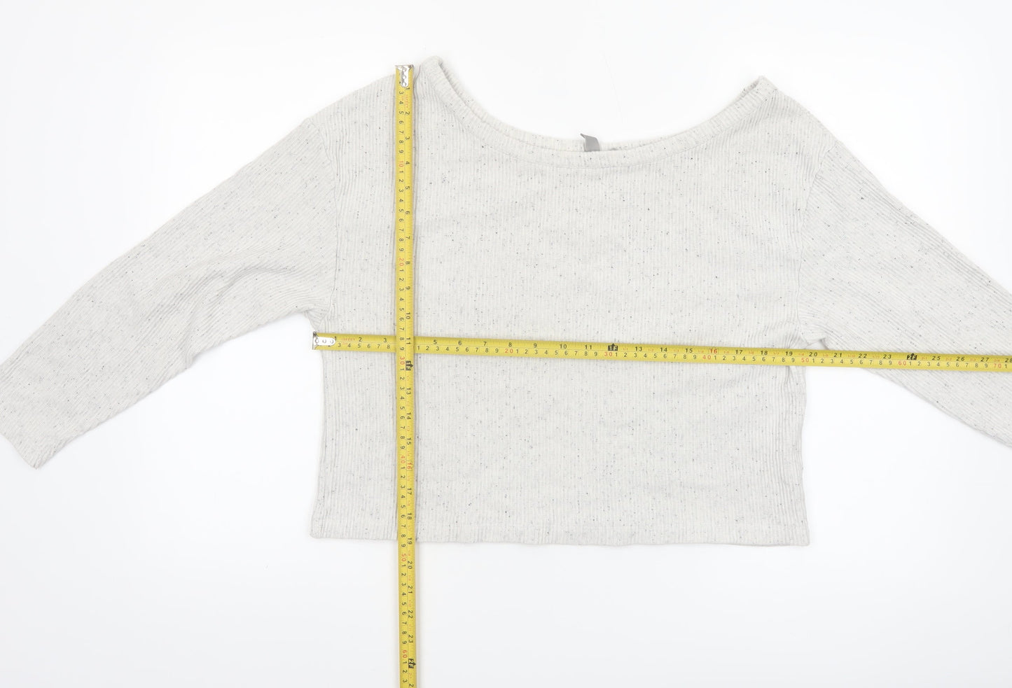 ASOS Women’s White Ribbed Cropped Boat Neck Long Sleeve Top Size 12