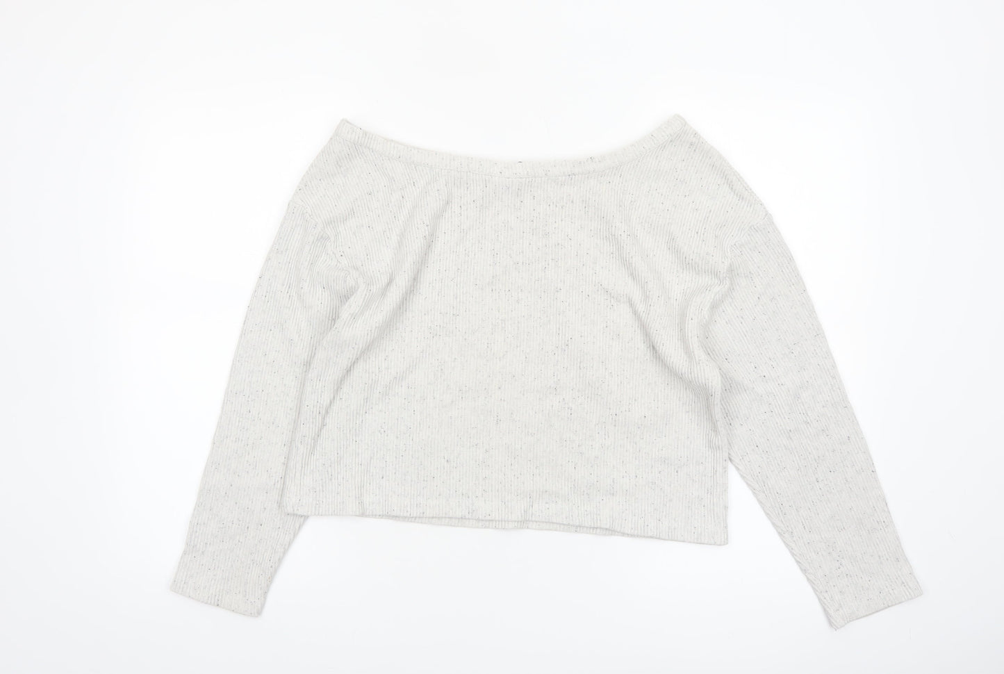 ASOS Women’s White Ribbed Cropped Boat Neck Long Sleeve Top Size 12