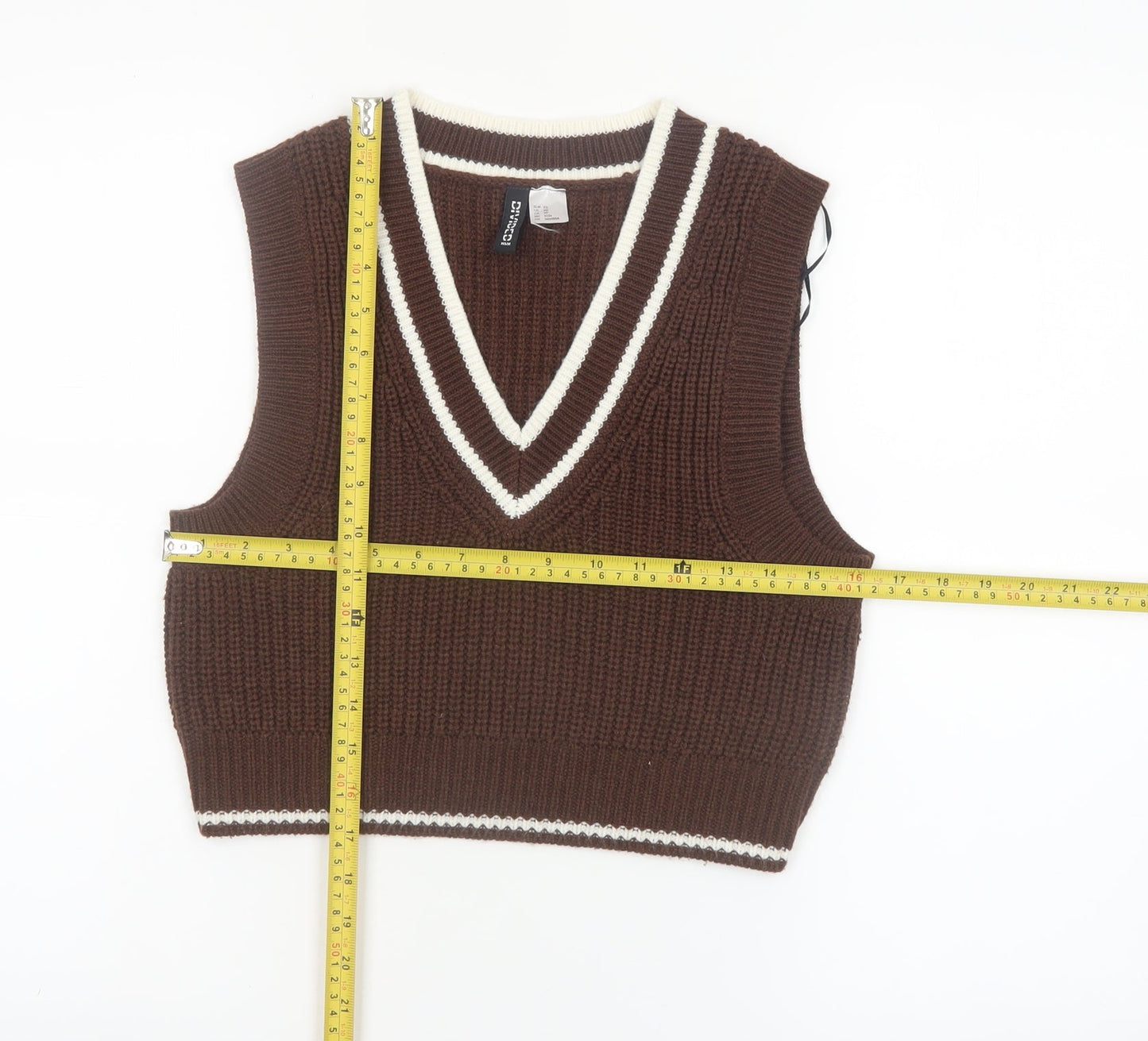 H&M Divided Women's Brown V-Neck Sleeveless Knit Vest Jumper XS