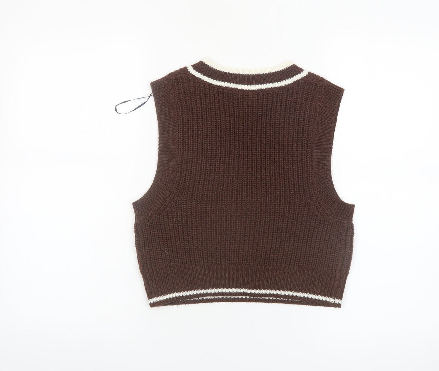 H&M Divided Women's Brown V-Neck Sleeveless Knit Vest Jumper XS