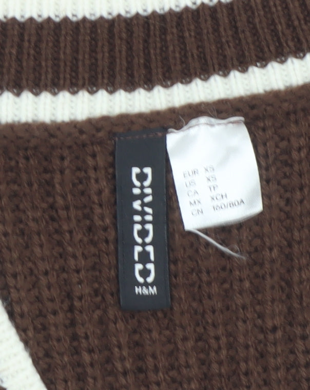H&M Divided Women's Brown V-Neck Sleeveless Knit Vest Jumper XS