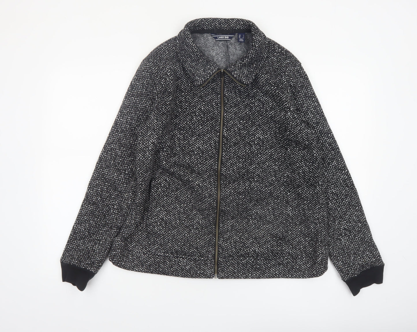Lands' End Men's Grey Wool Blend Zip Tweed Jacket Size L