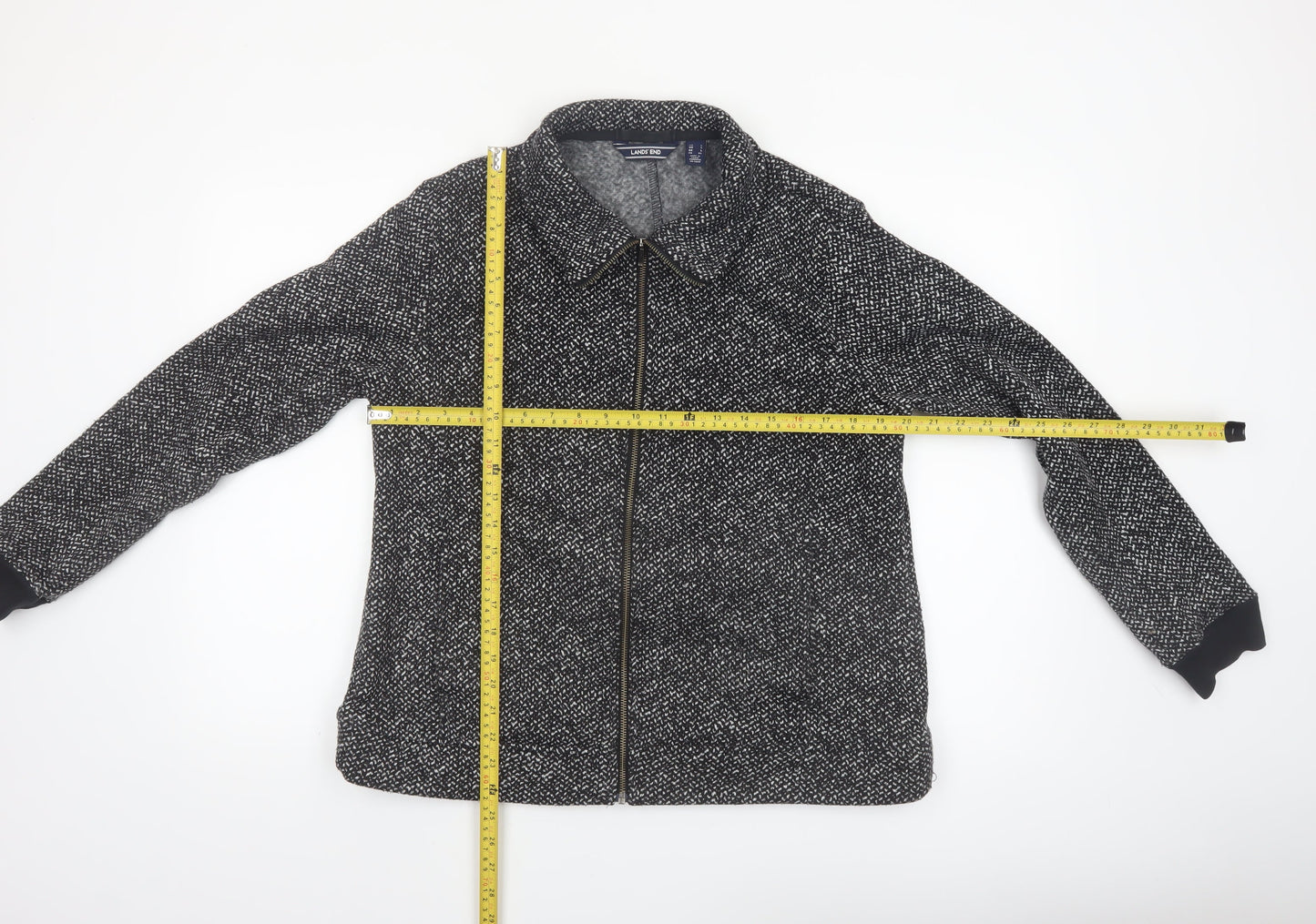 Lands' End Men's Grey Wool Blend Zip Tweed Jacket Size L