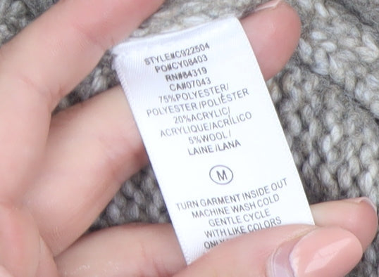 Cyrus Womens Beige Cable-Knit High Neck Button Cardigan Medium