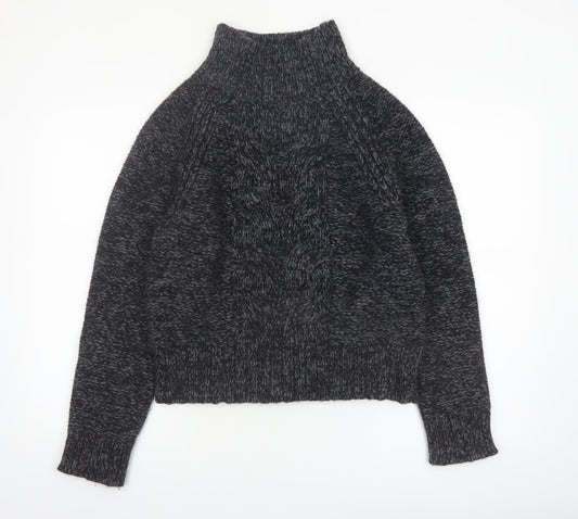 Banana Republic Women's Grey Chunky-Knit High Neck Wool Jumper M