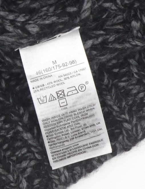 Banana Republic Women's Grey Chunky-Knit High Neck Wool Jumper M