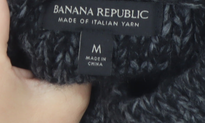Banana Republic Women's Grey Chunky-Knit High Neck Wool Jumper M